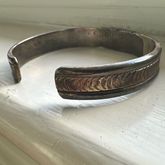 J.W. TOADLENA Sterling 12KGF Green Turquoise Cuff Bracelet Navajo Authentic - Picture 5 of 16